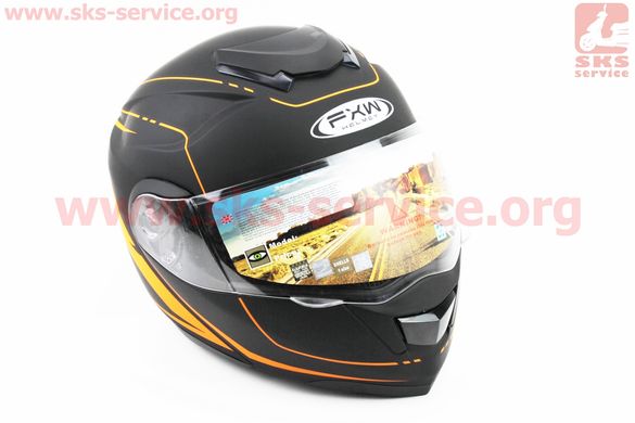 Фото товара – Шлем закрытый с откидным подбородком+очки HF-119 S- ЧЕРНЫЙ матовый с оранжевым рисунком Z34-O