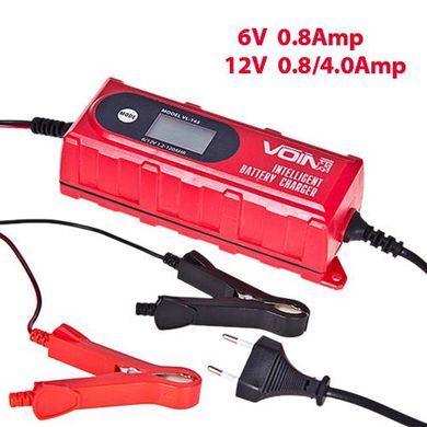 Фото товару – Зарядний пристрій VOIN VL-144 6&12V/0.8-4.0A/3-120AHR/LCD/Iмпульсний