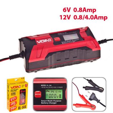 Фото товару – Зарядний пристрій VOIN VL-144 6&12V/0.8-4.0A/3-120AHR/LCD/Iмпульсний