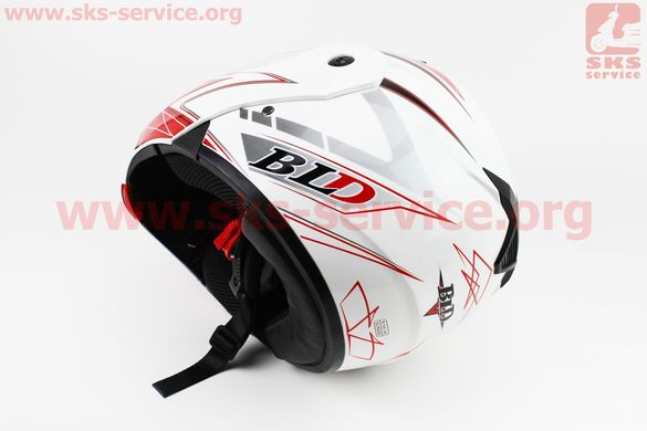 Фото товара – Шлем закрытый с откидным подбородком+очки BLD-157 S- БЕЛЫЙ с рисунком красно-черно-серым