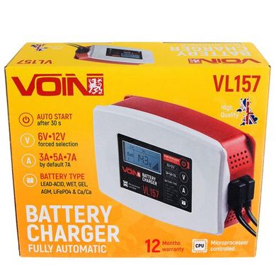 Фото товару – Зарядний пристрій VOIN VL-157 6&12V/3-5-7A/3-150AHR/LCD/Iмпульсний