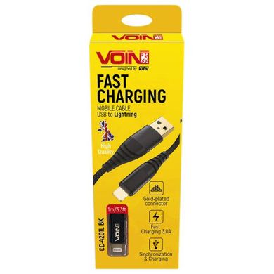 Фото товару – Кабель VOIN CC-4201L BK USB - Lightning 3А, 1m, black (швидка зарядка/передача даних)