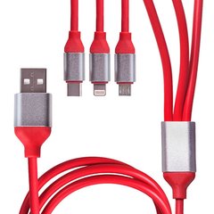 Фото товару – Кабель 3 в 1 USB - Micro USB/Apple/Type C (Red)