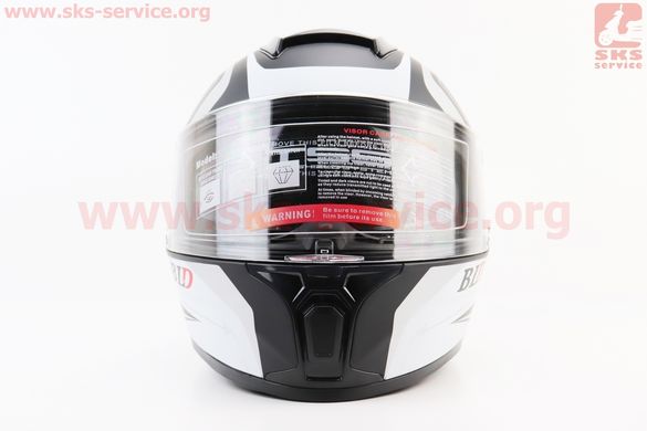 Фото товара – Шлем интеграл, закрытый (сертификация DOT)+откидные очки BLD-М66 М (57-58см), ЧЁРНЫЙ матовый с бело-серым рисунком