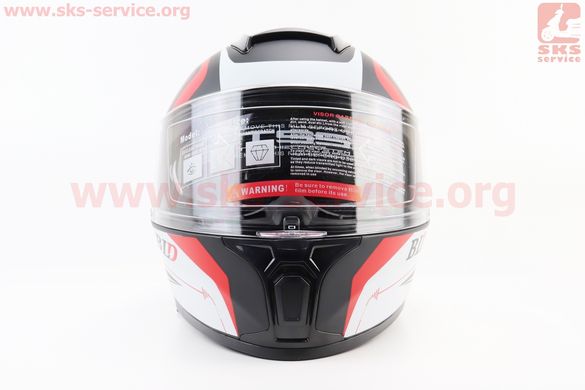 Фото товара – Шлем интеграл, закрытый (сертификация DOT)+откидные очки BLD-М66 М (57-58см), ЧЁРНЫЙ матовый с красно-белым рисунком