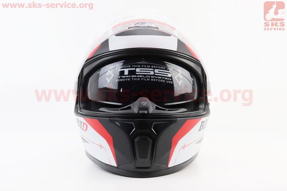 Фото товара – Шлем интеграл, закрытый (сертификация DOT)+откидные очки BLD-М66 М (57-58см), ЧЁРНЫЙ матовый с красно-белым рисунком