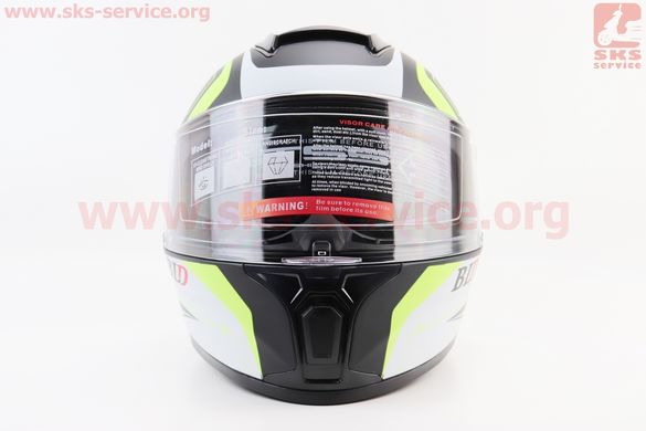 Фото товара – Шлем интеграл, закрытый (сертификация DOT)+откидные очки BLD-М66 М (57-58см), ЧЁРНЫЙ матовый с салатово-белым рисунком