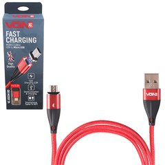 Фото товару – Кабель магнітний VOIN USB - Micro USB 3А, 1m, red (швидка зарядка / передача даних)