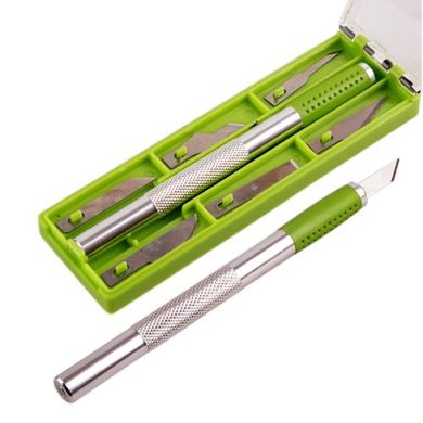Фото товара – Нож-скальпель для вырезания с сменными лезвиями, сталь SK5 (6 шт)