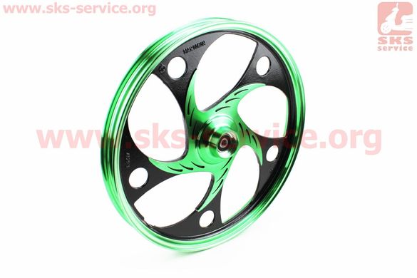 Фото товара – Диск передний литой 1,4-17" ACTIVE "волна", черный/зеленый "под дисковый тормоз" (ось 12мм)