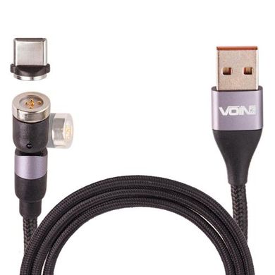Фото товара – Кабель магнитный шарнирный VOIN USB - Type C 3А, 1m, black (быстрая зарядка/передача данных)