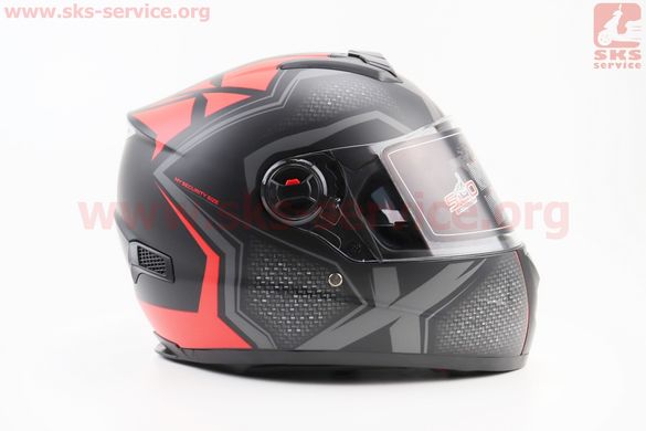 Фото товара – Шлем закрытый (сертификации DOT / ECE) + очки SCO-М61 М (57-58см), ЧЕРНЫЙ матовый с красно-серым рисунком