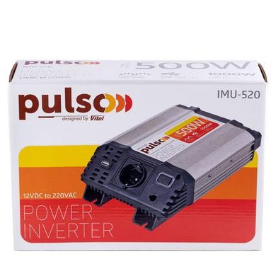 Фото товара – Преобразователь напряжения PULSO/IMU-520/12V-220V/500W/USB-5VDC2.0A/мод.волна/клеммы