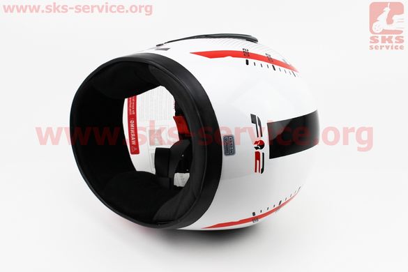 Фото товара – Шлем закрытый 825-1 XS- БЕЛЫЙ с рисунком черно-красным "Спидометр" (возможны дефекты покраски)