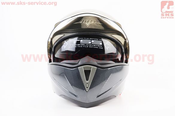 Фото товара – Шлем модуляр, закрытый с откидным подбородком+откидные очки BLD-158 S (55-56см), "КАРБОН" глянец
