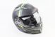Шлем модуляр, закрытый с откидным подбородком+откидные очки BLD-158 S (55-56см), ЧЁРНЫЙ матовый с салатово-серым рисунком, фото – 1