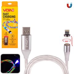 Фото товару – Кабель магнітний Multicolor LED VOIN USB - Lightning 3А, 2m, (швидка зарядка / передача даних)