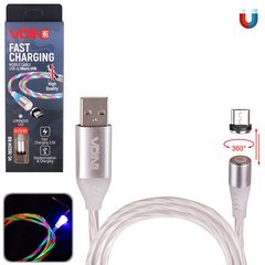 Фото товару – Кабель магнітний Multicolor LED VOIN USB - Micro USB 3А, 2m, (швидка зарядка / передача даних)