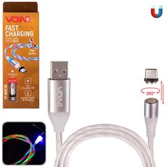 Фото товара – Кабель магнитный Multicolor LED VOIN USB - Type C 3А, 1m, (быстрая зарядка/передача данных)