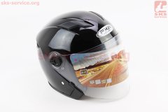 Фото товара – Шлем открытый+очки HF-223 XL, ЧЁРНЫЙ глянец (возможные потёртости, дефекты покраски)