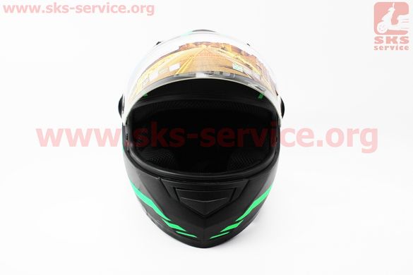Фото товара – Шлем закрытый HF-111 S- ЧЕРНЫЙ матовый с зеленым рисунком Q154