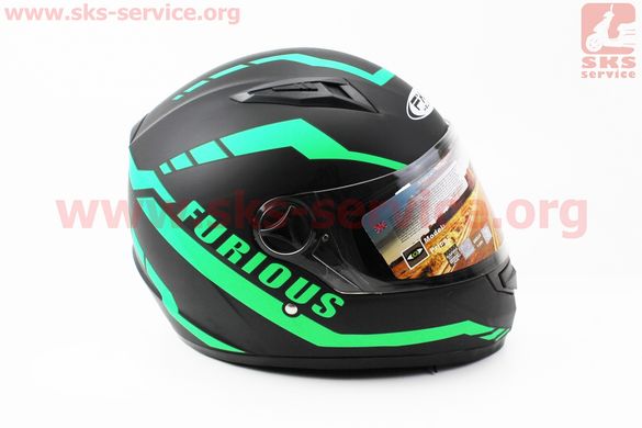 Фото товара – Шлем закрытый HF-111 S- ЧЕРНЫЙ матовый с зеленым рисунком Q154
