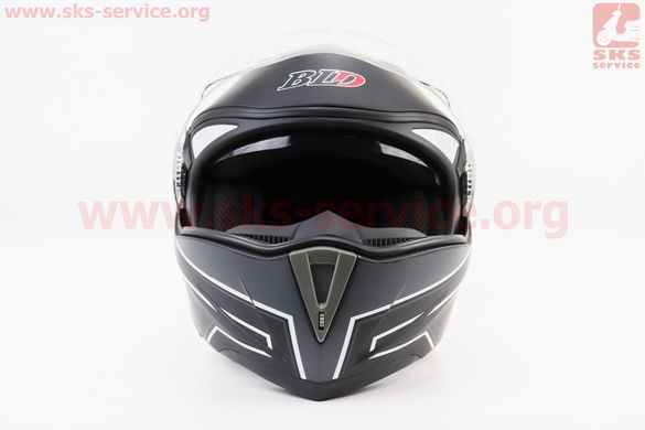 Фото товара – Шлем модуляр, закрытый с откидным подбородком+откидные очки BLD-158 М (57-58см), ЧЁРНЫЙ матовый с бело-серым рисунком