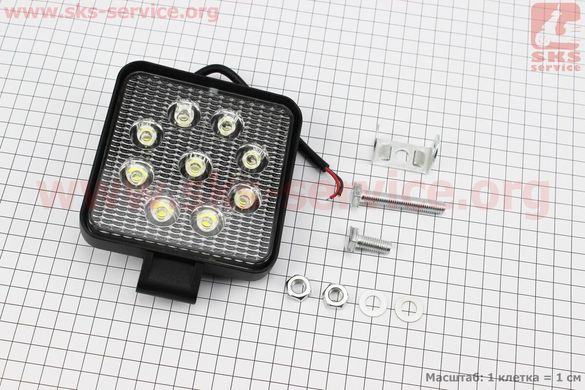 Фото товару – Фара додаткова світлодіодна вологозахисна - 9 LED з кріпленням, квадратна 107*107мм