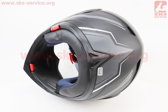 Фото товара – Шлем модуляр, закрытый с откидным подбородком+откидные очки BLD-158 М (57-58см), ЧЁРНЫЙ матовый с бело-серым рисунком