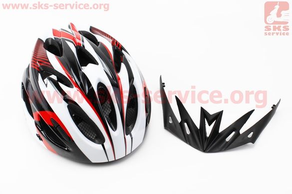 Фото товара – Шлем велосипедный M (54-57 см) съемный козырек, 18 вент. отверстия, системы регулировки по размеру Divider и Run System SRS, черно-бело-красный AV-01