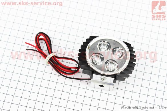 Фото товару – Фара додаткова світлодіодна - 4 LED з кріпленням, "компакт" ЧОРНА