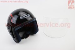 Фото товара – Шлем открытый HK-215 - ЧЕРНЫЙ с рисунком красно-серым, тип 3 (возможны дефекты покраски)