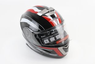 Фото товара – Шлем закрытый с откидным подбородком+очки BLD-160 М- ЧЕРНЫЙ с рисунком красно-белым