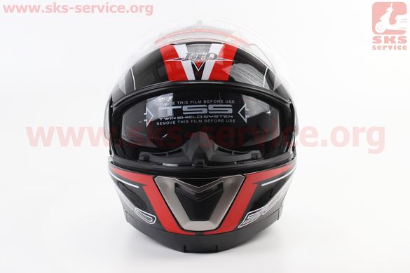 Фото товара – Шлем закрытый с откидным подбородком+очки BLD-160 М- ЧЕРНЫЙ с рисунком красно-белым