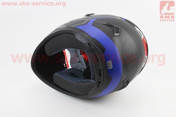 Фото товара – Шлем интеграл, закрытый+очки BLD-М61 S (55-56см), ЧЁРНЫЙ матовый с сине-серым рисунком