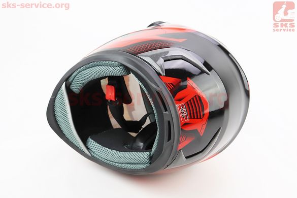 Фото товара – Шлем интеграл, закрытый HF-122 XXL, ЧЁРНЫЙ глянец с красно-серым рисунком IRON Q238 (возможен не работающий воздухозаборник, потёртости)