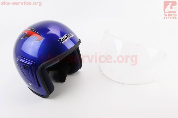 Фото товара – Шлем открытый HK-215, СИНИЙ с красно-серым рисунком (незначительные отличия рисунков, возможны дефекты покраски)