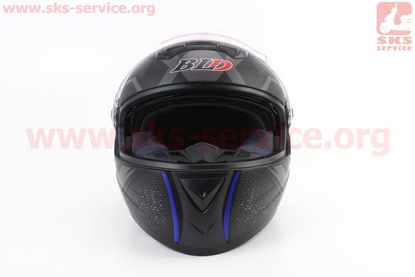 Фото товара – Шлем интеграл, закрытый+очки BLD-М61 S (55-56см), ЧЁРНЫЙ матовый с сине-серым рисунком