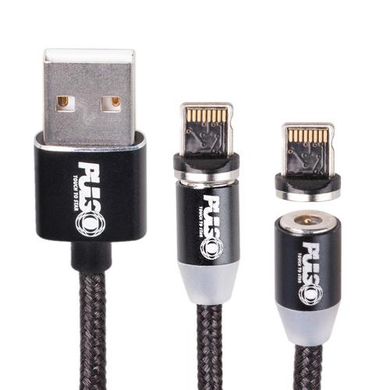 Фото товару – Кабель магнітний PULSO USB - Lightning 2,4А, 1m, black (тільки зарядка)