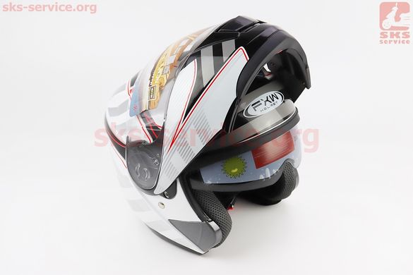 Фото товара – Шлем модуляр, закрытый с откидным подбородком+откидные очки HF-119 L, БЕЛЫЙ глянец с чёрно-серым рисунком Z51