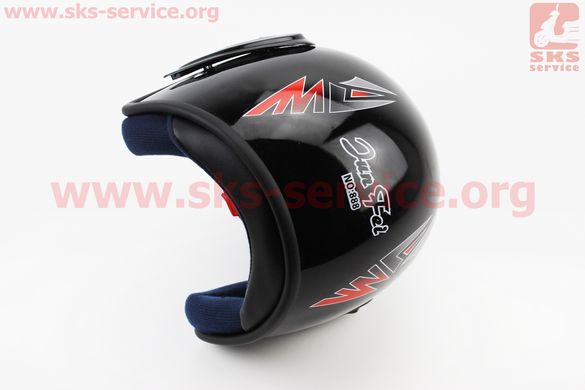 Фото товара – Шлем открытый HK-215 - ЧЕРНЫЙ с рисунком красно-серым, тип 4 (возможны дефекты покраски)