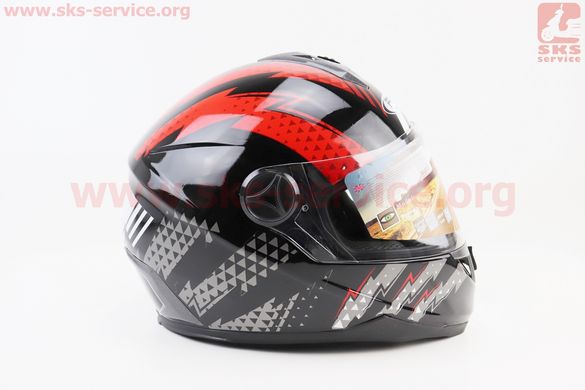 Фото товара – Шлем закрытый HF-122 XL- ЧЕРНЫЙ глянец с красно-белым рисунком Q239