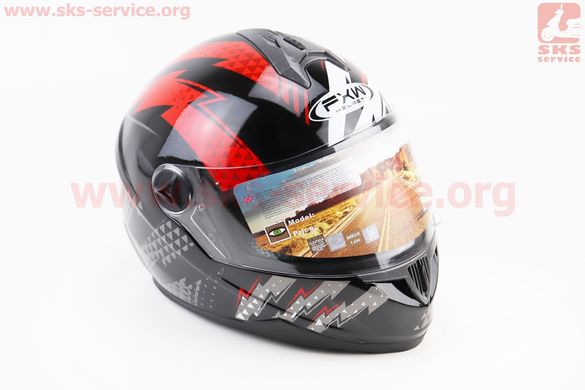 Фото товара – Шлем закрытый HF-122 XL- ЧЕРНЫЙ глянец с красно-белым рисунком Q239