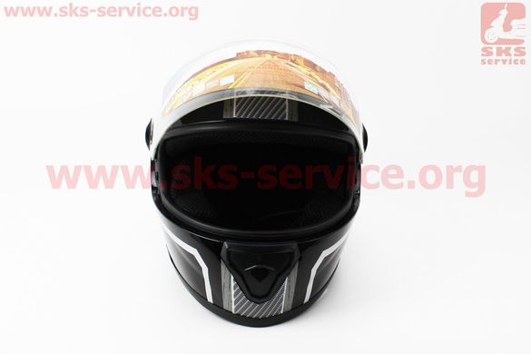 Фото товара – Шлем закрытый HF-112 L- ЧЕРНЫЙ глянец с бело-серым рисунком