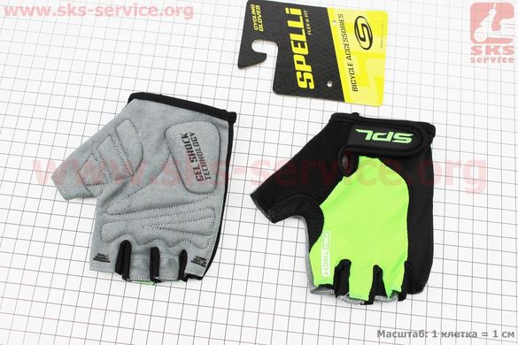 Фото товара – Перчатки без пальцев S с гелевыми вставками под ладонь, чёрно-салатовые SBG-1457