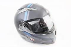 Фото товара – Шлем закрытый с откидным подбородком+очки BLD-158 S- ЧЕРНЫЙ матовый с серо-синим рисунком