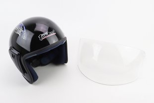 Фото товара – Шлем открытый HK-215, ЧЁРНЫЙ с сине-белым рисунком (незначительные отличия рисунков, возможны дефекты покраски)