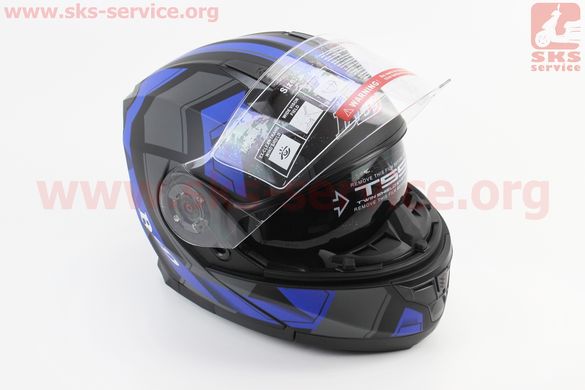 Фото товара – Шлем закрытый с откидным подбородком+очки BLD-162 S- ЧЕРНЫЙ матовый с сине-серым рисунком