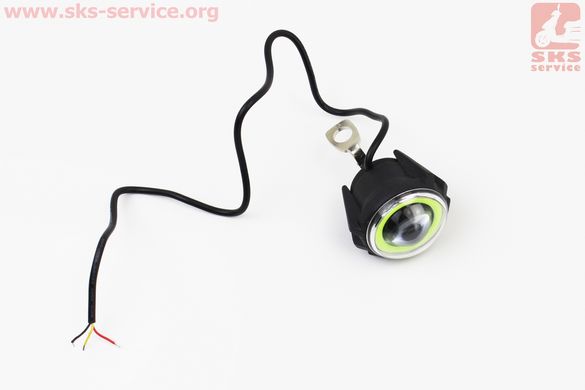 Фото товара – Фара дополнительная светодиодная влагозащитная - LED линза с ободком "ангельский глаз ЗЕЛЕНЫЙ" с креплением под зеркало