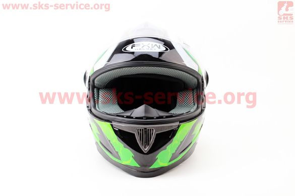 Фото товара – Шлем закрытый HF-122 S- ЧЕРНЫЙ глянец с бело-зеленым рисунком Q100G